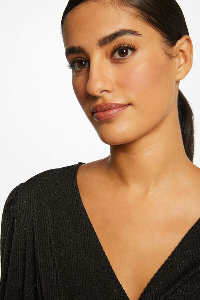 Long-sleeved t-shirt with shirring black ladies'