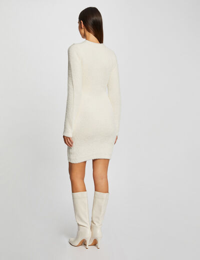 Fitted jumper dress fluffy knit ivory ladies'