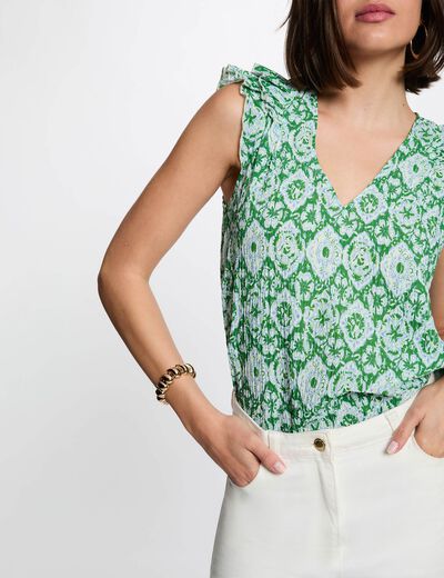 V-neck short-sleeve top multicolor women