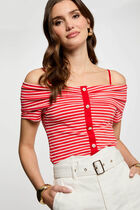 Striped short-sleeved t-shirt red women