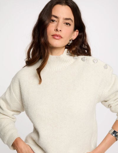 Long-sleeved jumper with buttons ivory women
