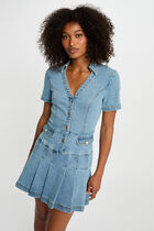 Robe courte trapèze en jean denim stone femme