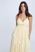 Long dress with V-neck pastel yellow women