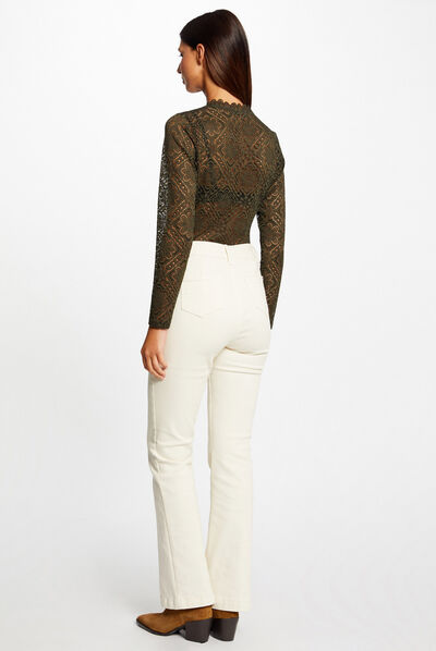Long-sleeved t-shirt with lace dark green ladies'