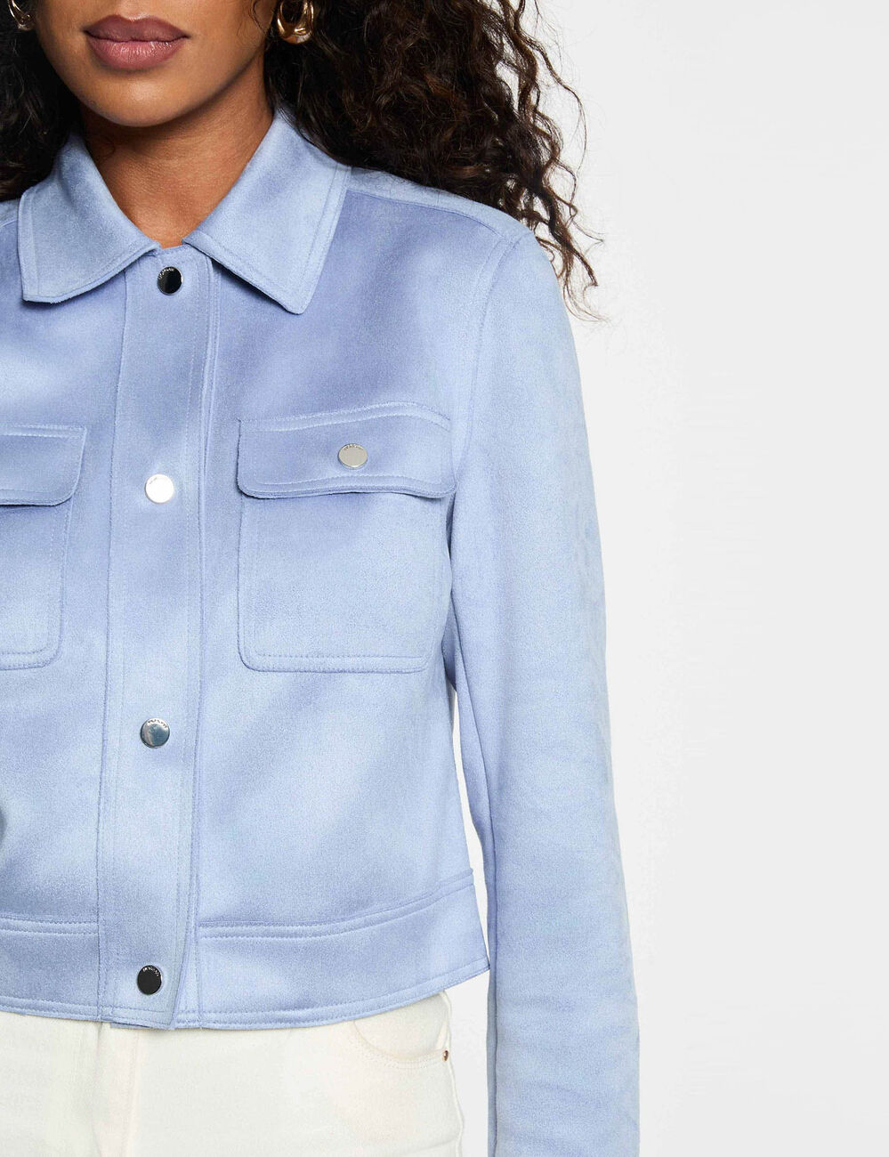 Fitted suede jacket lavender blue women