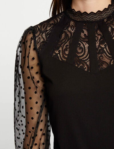 Long-sleeved t-shirt with lace black women