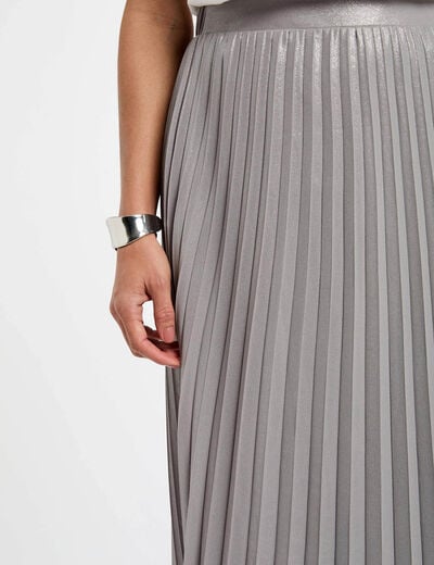 Maxi pleated skirt silver color women