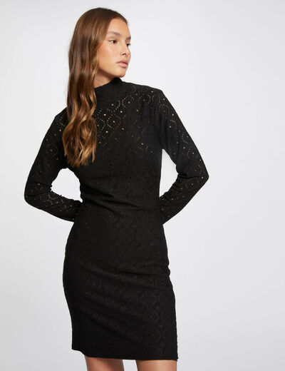 Fitted mini embroidered dress black ladies'