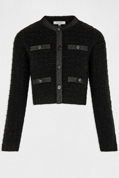 Buttoned cardigan with round neck black ladies'