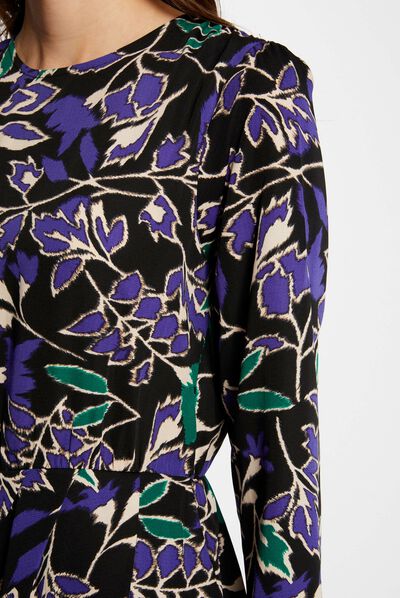 Straight dress round neck vegetal print multico ladies'