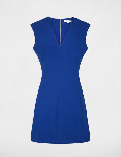 Straight mini dress V-neck electric blue ladies'