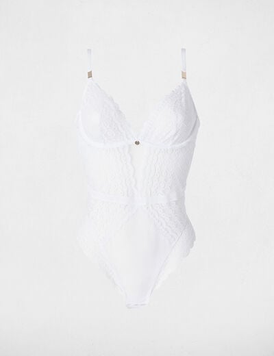 Lace bodysuit with v-neck white women