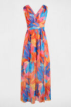 Robe longue droite imprimée multicolore femme