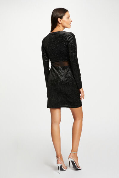 Fitted dress with opening and spangles black ladies'