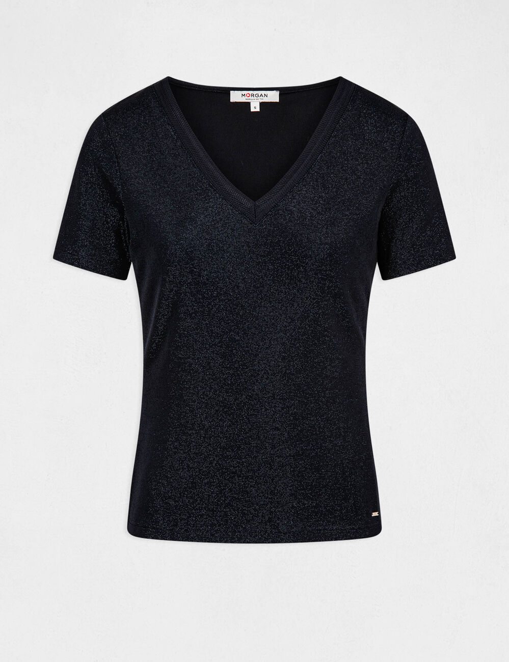 Short-sleeved t-shirt with V-neck navy blue women
