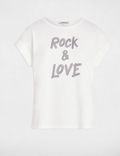 Cropped t-shirt with rhinestones white women