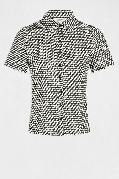 Buttoned t-shirt geometric print multico ladies'