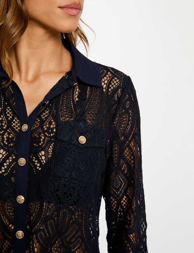 Cropped lace shirt navy blue women