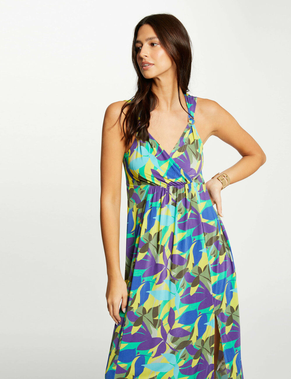 Robe longue évasée imprimée multico femme