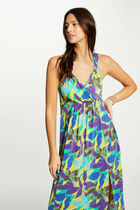 Robe longue évasée imprimée multico femme