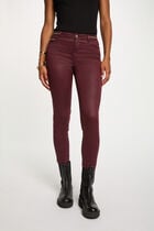 Slim trousers with wet effect plum women