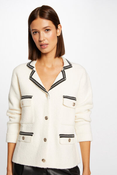 Long-sleeved cardigan jewelled details ivory ladies'