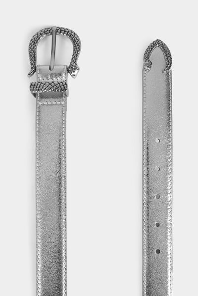 Metallised belt with snake buckle silver ladies'