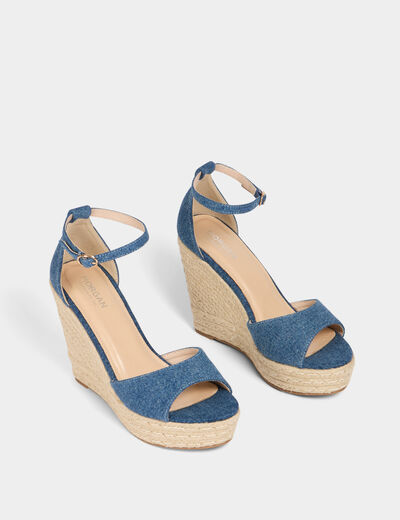 Denim sandals wedge heels raw denim women