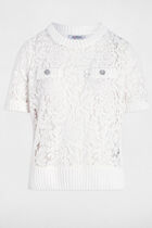 Pull manches courtes dentelle blanc femme