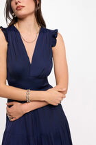 Long dress with V-neck navy blue women