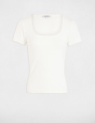 Short-sleeved ribbed t-shirt ivory women