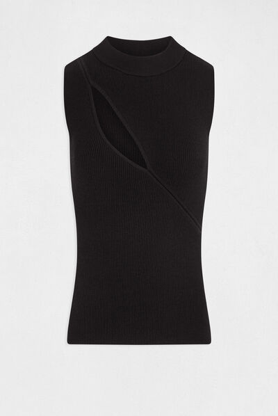 Sleeveless jumper vest top with opening black ladies'