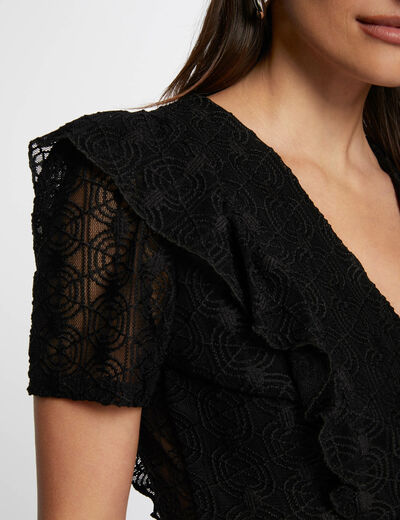 Lace top wrap-over neckline black ladies'
