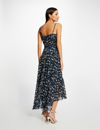 Maxi A-line dress with abstract print blue ladies'