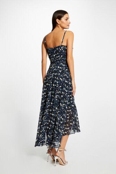 Maxi A-line dress with abstract print blue ladies'