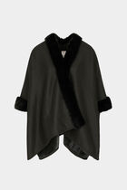 Cape avec détails imitation fourrure noir femme