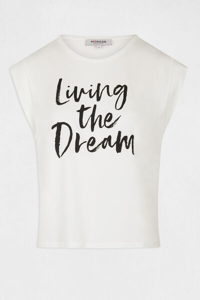 Short-sleeved t-shirt with message ecru ladies'