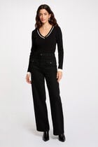 Pull manches longues col en V noir femme