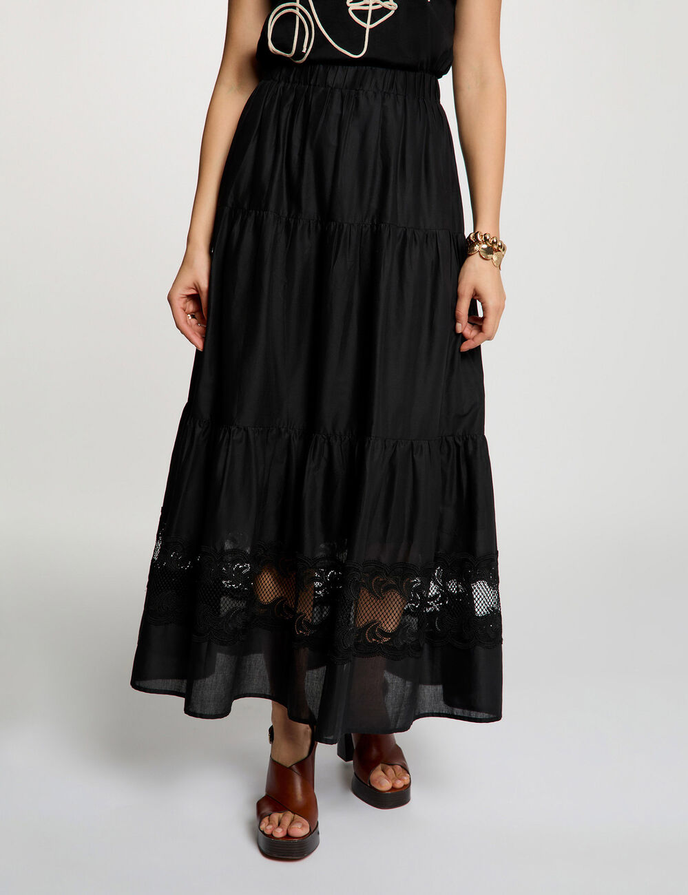 Long tiered skirt black women