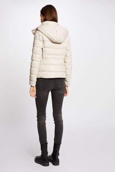 Straight padded jacket with hood ivory ladies'