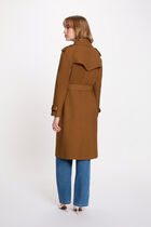 Long belted trench coat camel women