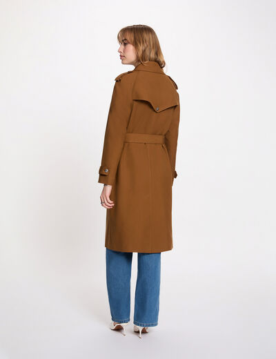 Long belted trench coat camel women