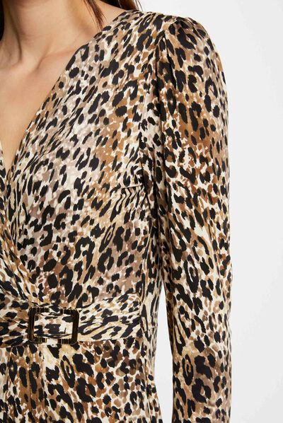 Midi fitted dress leopard print multico ladies'