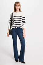 Pull col rond et rayures blanc femme