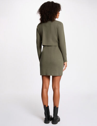 Knitted 2-in-1 effect dress khaki green women