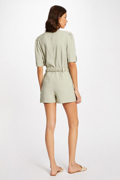 Straight belted jumpsuit light green ladies'