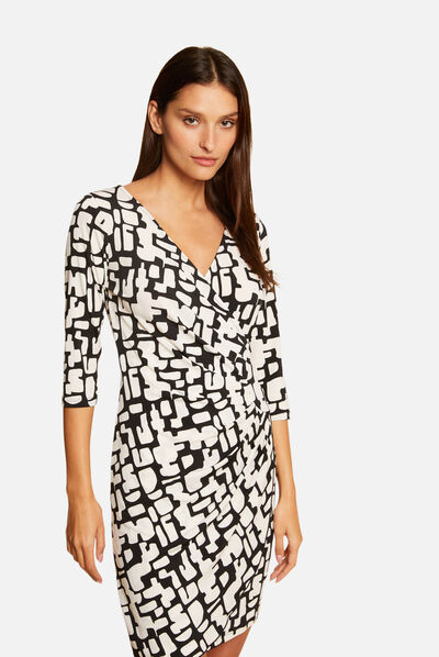 Printed draped fitted dress ecru ladies'
