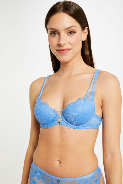 Lace padded bra blue ladies'