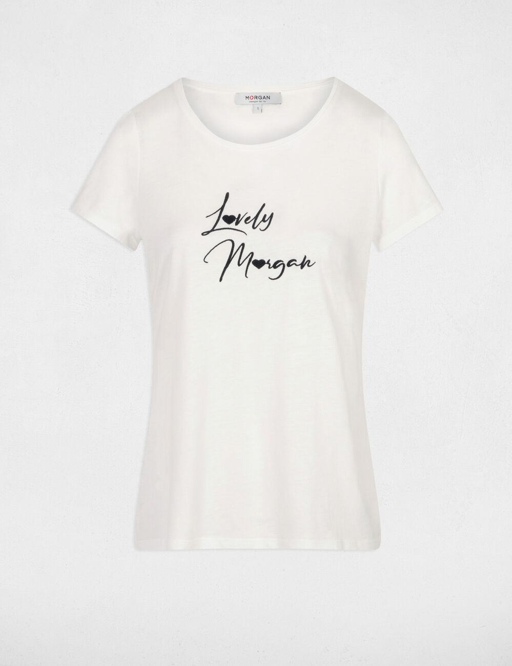 T-shirt embroidered message ecru women