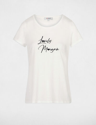 T-shirt embroidered message ecru ladies'